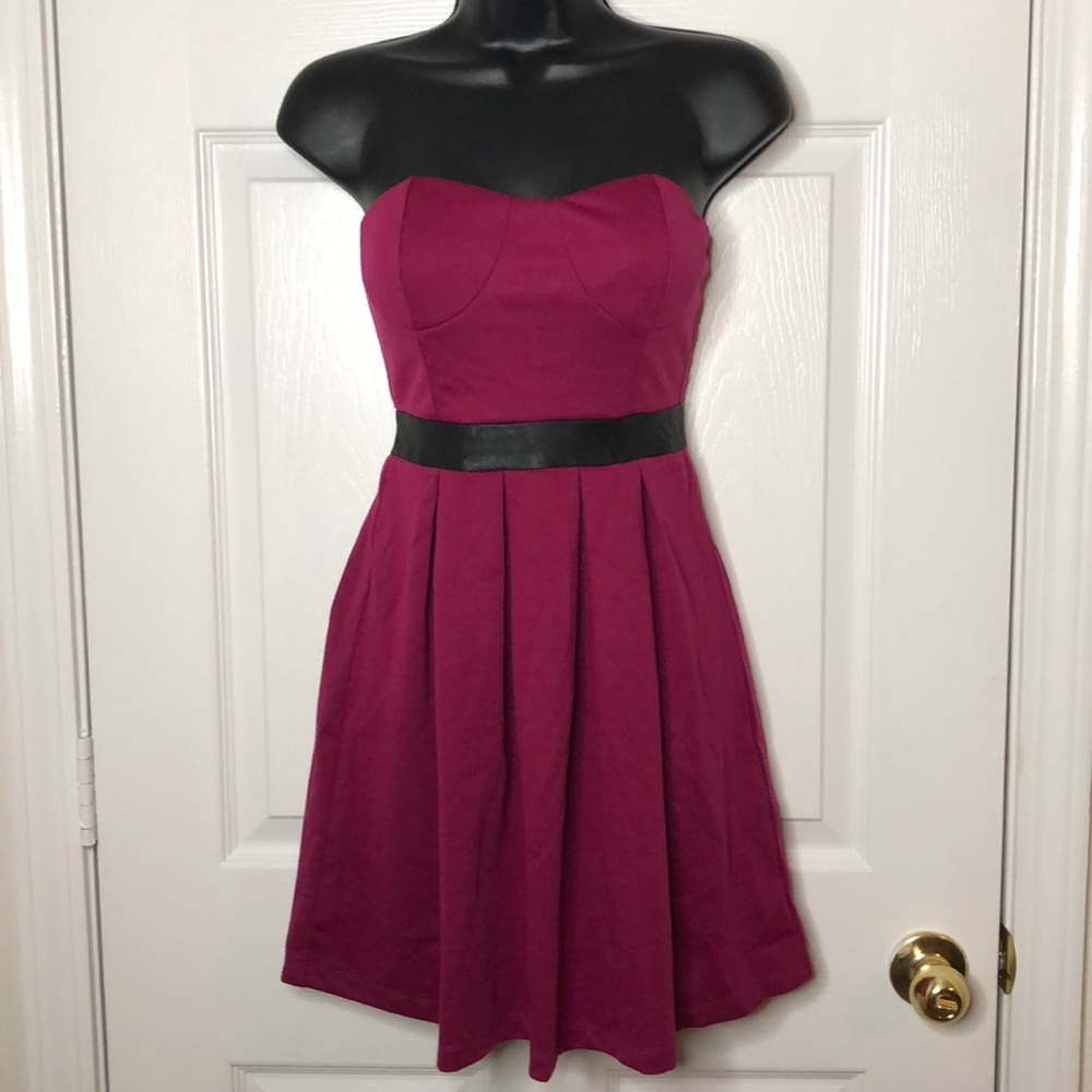 Magenta Dress with Leather Stripe